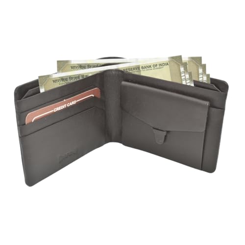 Image of Genuine Leather Bi-Fold Wallet (Brown) for Men | 3 Card Slots, 2 Hidden Pockets, 3 Notes Compartments and 1 Coin Compartment | Non-Stitched, Seamless Design, Stylish and Durable