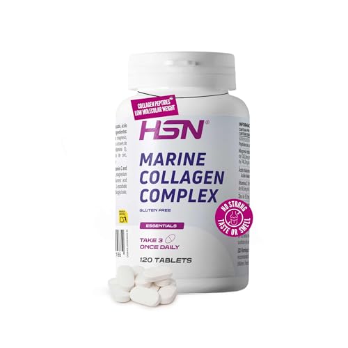 HSN Colágeno Marino Hidrolizado Complex 2000mg Péptidos Bajo Peso Molecular <1000 Da | Ácido Hialurónico Magnesio Vitamina C Zinc | 120 Tabletas | Piel Huesos Articulaciones | Sin Sabor ni Gluten