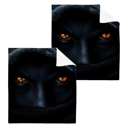 YANENDIE Devil Eyes Black Washcloths Towels, Highly Absorbent and Soft Cotton Face Cloths, 2 Pack Quick Dry Wash Cloths - 12 X 12 Inches