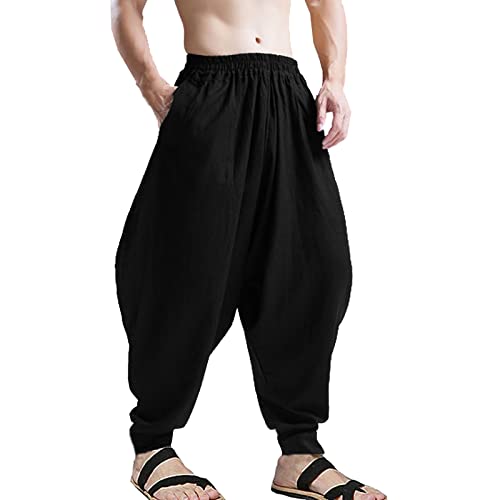 Onttno Men's Floral Stretchy Waist Casual Ankle Length Pants (Black) #TOP2
