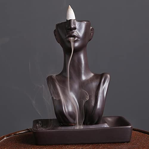 YYW Statue Backflow Incense Holder Incense Burner Waterfall Aromatherapy Ornament Home Decor with Incense Cones and Incense Stick (Black)