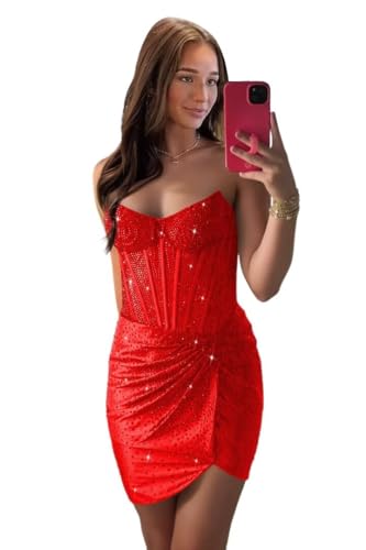 Mini Bodice Beaded Homecoming Dresses 2025 Bodycon Strapless Short Graduation Cocktail Dress for Teen IK126