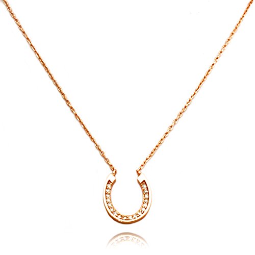 Tioneer 925 Sterling Silver Horseshoe Charm Necklace For Women And Girls, 16 Inches (+2") (Rose-Gold-Plated-Silver) #TOP3
