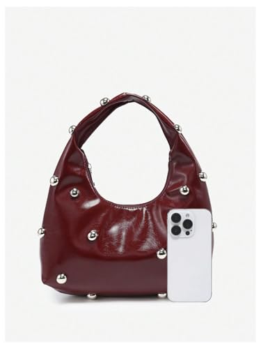 QWINEE Women's Vintage Leather Crescent Shoulder Bags Y2k Studded Zipper Top Handle Grunge Underarm Bag Purse Clutch4