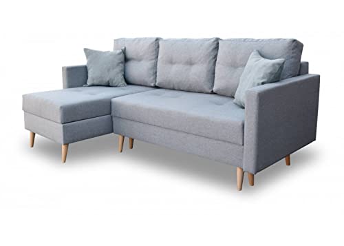 bonni Ecksofa Falun mit Schlaffunktion, Eckcouch, Schlafsofa, L-Form Sofa, Polsterecke mit Bettkasten, Klappsofa, Schlafcouch, Bettsofa, Couchgarnitur, Sofagarnitur (grau)