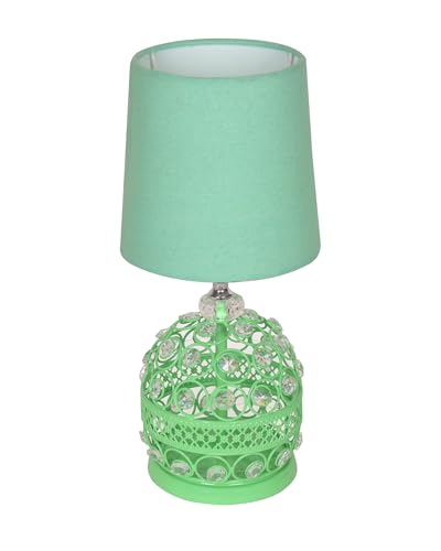 Image of Homesake Modern Small Crystal Table Lamp, Contemporary Bedroom Bedside Nightstand Lamp, Morden Minimalist, Desk Globe Lamp for Living Room Girls Kids Room, Fabric Shade (Green)