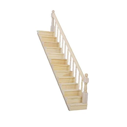 Chic Dollhouse trämöbler Stair Stringer Step Replacement förmonterade 45-graders lutning Mini trätrappa med Right Handledare Toy Supplies