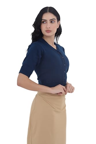 Image of Women Winter Wear V-Neck Half Sleeves Regular Fit Woollen Blouse