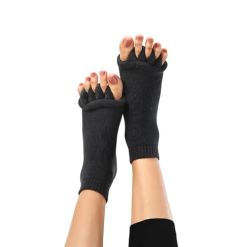 Image of DIRTS cotton Foot Alignment Socks 5 Toe seprator -Easing Bunion, Plantar Fasciitis, Hammer Toes, and Pain Relief |- Size UK6-9 (Black, S)
