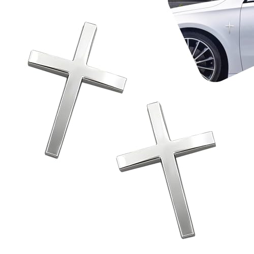 Zikefest 2PCS Cross Car Decals, Metal Jesus Cross Badge Stickers, 3D Individual Car Cross Emblem Decal, for Auto Trunk Body Tailgate Side Fenders, Auto Decoration (Silver)