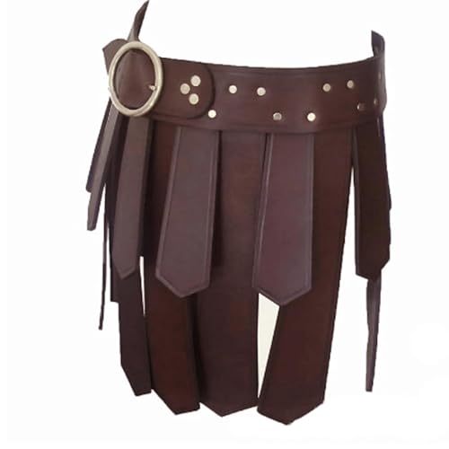 Dance Belt Men Kilt Belt Men's Roman PU Leather Skirt Medieval Warrior Tassel Waistband with Buckle Kilt Mens Skirt 's Belts Ratchet Waistbelt for Brown