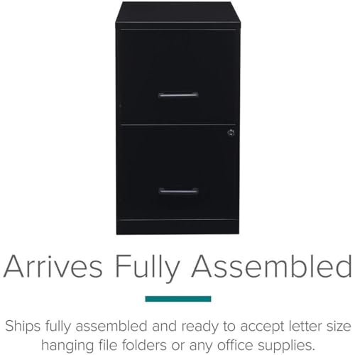 Pemberly Row 2 Drawers 24.5" Vertical Black Metal Filing Cabinet Lockable Pre-Assembled Stationary Letter Size for Home, Office