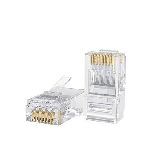 100-PACK Cat6 RJ45 Ends, Ethernet Cable Crimp Connectors UTP Network Plug for Solid Wire and Standard Cable, Transparent