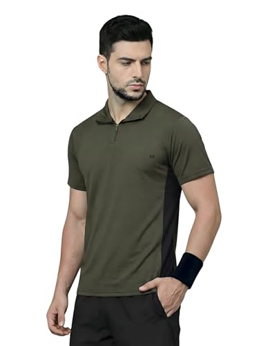 Image of White Moon Dryfit Tshirt for Men, Gym T Shirt for Men Workout - Running with Collar Zipper Neck and Side Panel, Quick-Dry, Anti-Odor Sports Tshirt, Lightweight & Breathable