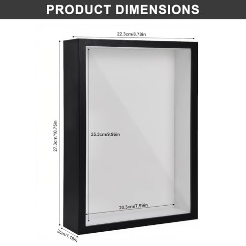 3D Bilderrahmen zum Befüllen, 25,4X 20,3cm Bilderrahmen Tief, Aufhängen Objektrahmen, 3D Rahmen zum Befüllen für Fotos Blumen Hochzeitsstrauß DIY Deko (Schwarz)