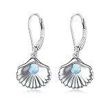 Dorunmo Shell Earrings for Women Sterling Silver Seashell Moonstone Leverback Earrings Ocean Dangle