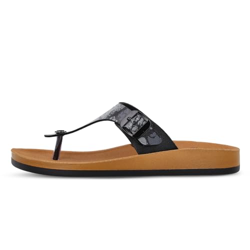Image of WALKAROO Women'S Textured T-Strap Sandals|Soft Cushioned Footbed, Lightweight Platform PU Sole, Anti-Skid Outsole|Casual Flats,Stylish,Fashion,Travel & comfortable Sandals|WE2349