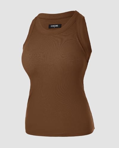 Image of CHICME Women Built-in Bra Tank Tops Sleeveless Casual Shirts Racerback Ribbed Fitted Tank Tops