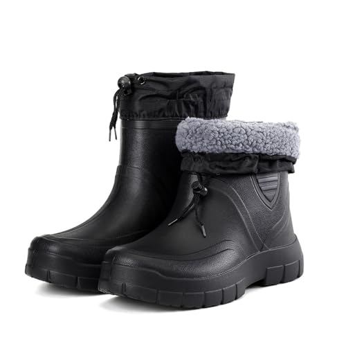 CLSQLXYJZC Men's Short Rubber Rain Boots, Winter Warm Durable Wear Resistant and Anti-Skid Waterproof Rain Boots for Men, Fur Interior Rubber Sole Shoes, for Gardening Fishing Boating Camping