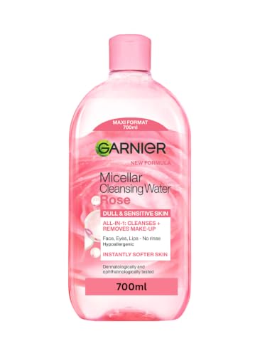 Garnier Micellar Rose Cleansing Water 700ml Gentle face Cleanser & Makeup Remover Hypoallergenic. Vegan Formula Suitable For Dull And Sensitive Skin Glow Boosting Formula Dermatologically Tested