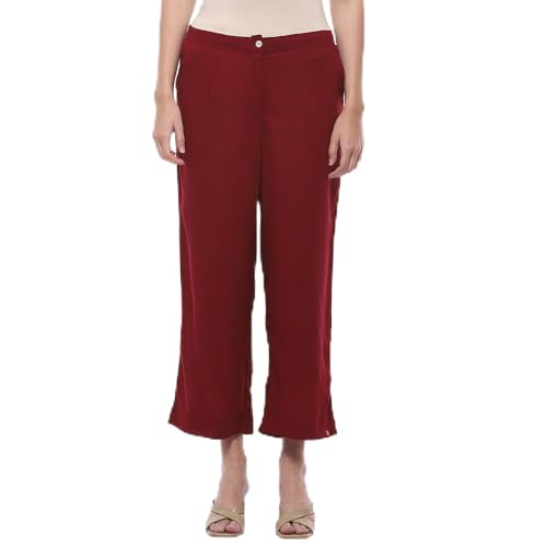 Image of BIBA Women Cotton Loose Solid Pants