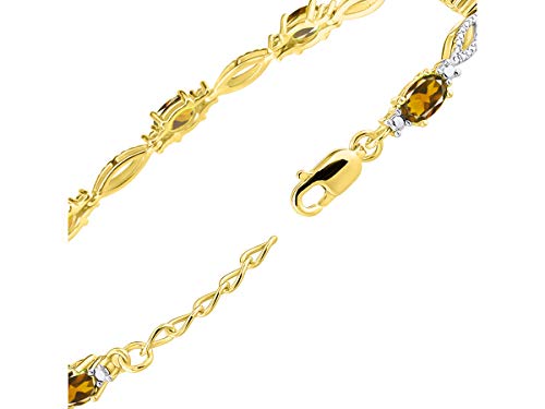 RYLOS Tennis Bracelet with 6x4MM Birthstone Gemstones & Diamonds Yellow Gold Plated Silver - Adjustable to 7-8" - Friendship and Elegance in One.3