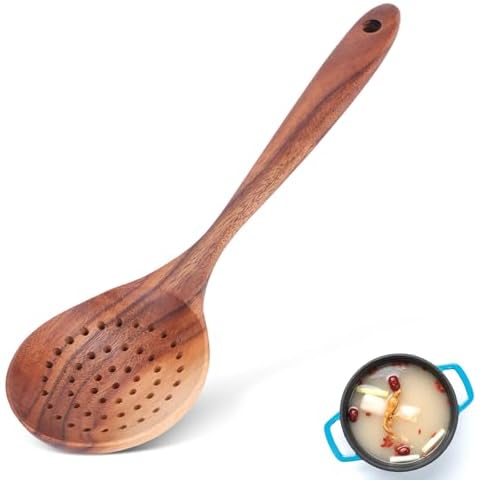 HERCHR Wooden Slotted Cooking Spoon with Holes Cover