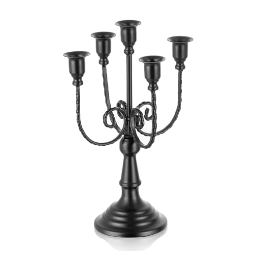 31+ Magical Decor Ideas for a Witchy Living Room 3 Romadedi Candelabra Black Candle Holders: 5 Arm Halloween Candlestick Holder 11.8" Gothic Home Decor for Party Table Centerpiece Mantel Christmas