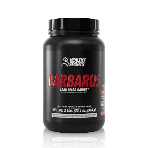HEALTHY SPORTS Barbarus Mass Gainer Protein Powder - 60g Protein, 580 Calories - Vanilla Flavor - 2lb - High Calorie for Weight Gain & Muscle Growth - with Creatine & BCAAs for Strength