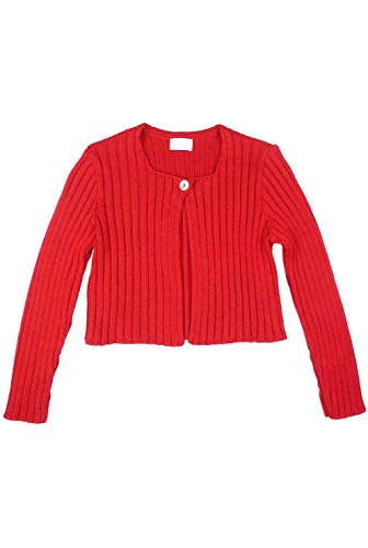 Foque - Chaqueta para niña de Punto de canalé. Manga Larga. Cuello Redondo. Cierre con botón Delantero (Rojo, 7 años)