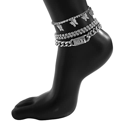 Image of yfstyle Butterfly Ankle Bracelet for Women Rhinestone Anklets Bulk Adjustable Layered Beach Ankle Bracelet Braided Chain Anklet Charm Ankle Bracelet Jewerly Gift