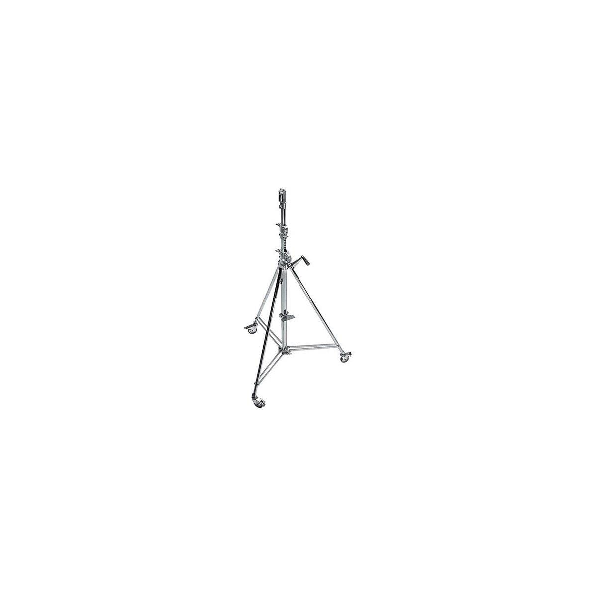 Avenger 12.8' Wind Up 39 Cine Stand with Braked Wheels, 3 Sections, 2 Risers and 1 Leveling Leg, Chrome Steel