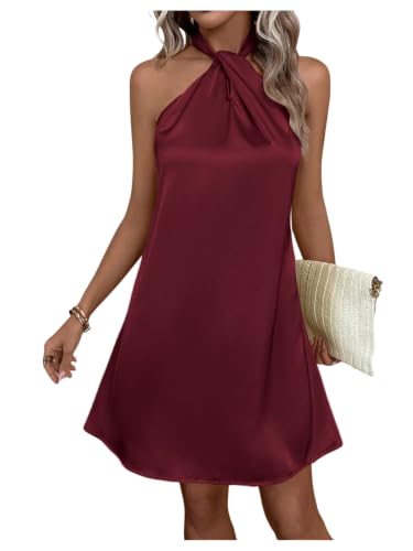Image of Floerns Women's Pearl Beaded Halter Twist Sleeveless Tie Back Dress A Line Dress