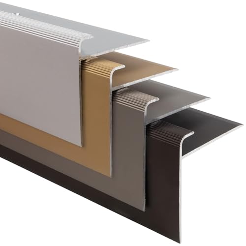 Floordirekt Perfil de borde de escalón, 1 pieza, forma F, perfil de borde de escalera, para suelos con 7-8 mm de altura, incluye material de montaje (longitud: 90 cm | altura: 53 mm, plata)