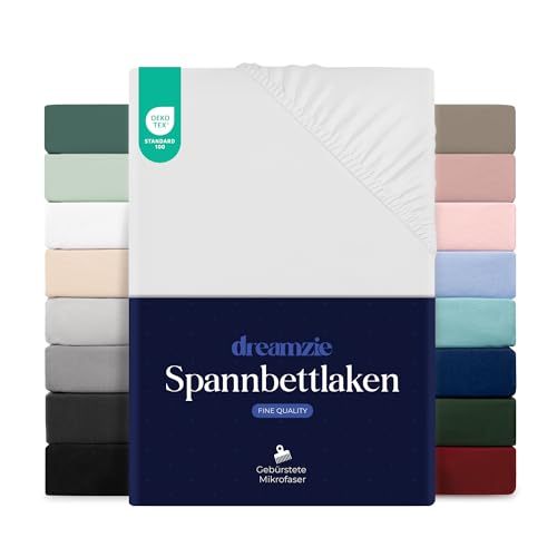 Dreamzie Spannbettlaken, 180 x 200 cm, für Dicke Matratzen bis 33 cm – 100% Polyester-Mikrofaser – weiß, Zertifiziert ohne Chemikalien (Oeko...