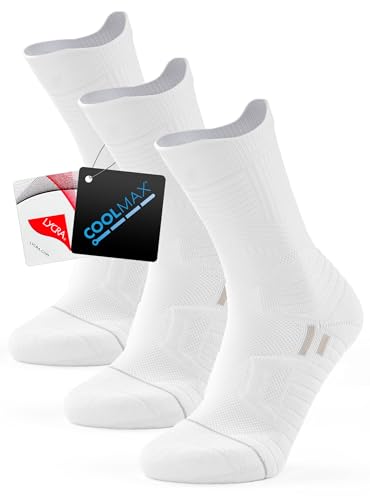 Calcetines Running Hombre Mujer 43-46, Antiampollas, de Compresión Transpirables para Deporte, Correr, Trekking, Senderismo, Ciclismo - Blanco, 3 Pares