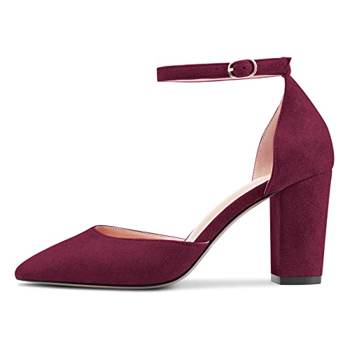 Castamere Women Chunky Block High Heel Pointed Toe Pumps Ankle Strap Buckle Wedding Party Sexy 3.3 Inches Heels2