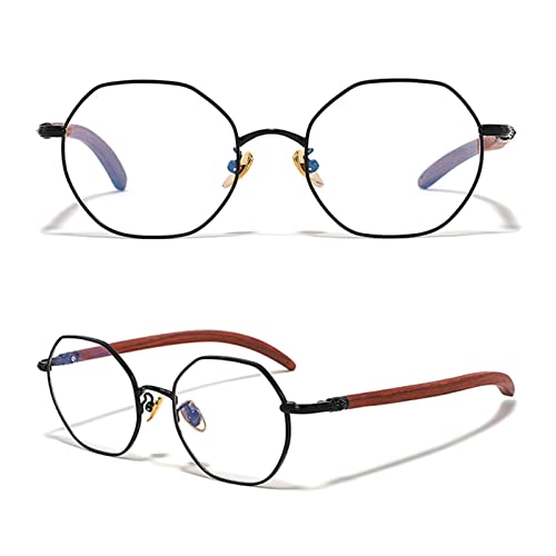 Occhiali da lettura in titanio poligonale retrò ed eleganti per uomo e donna, lettori di computer con blocco della luce blu con braccio in legno (Colore : Nero, Dimensioni : 2.75x)