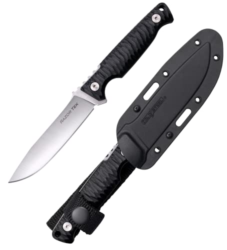 Cold Steel Razor Tek 4' 4116 Stainless Steel Clip Point Fixed Blade EDC Outdoor Camping Hunting Utility Knife, 4' Ergonomic Textured Handle, Weather-Resistant Secure-Ex Sheath
