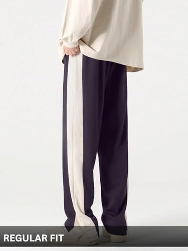 Image of GRECIILOOKS Trouser for Men | Man Relaxed Fit Trousers Twill Track Style | Straight Fit Wide Leg Trousers for Mens with Drawstring Waist | Korean Casual Travel Streetwear Pants