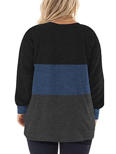 Dolnine DPS1011CBG-20W Plus Size Sweatshirts For Women Casual Long Sleeve Colorblock Tunic Tops 20W thumb #2