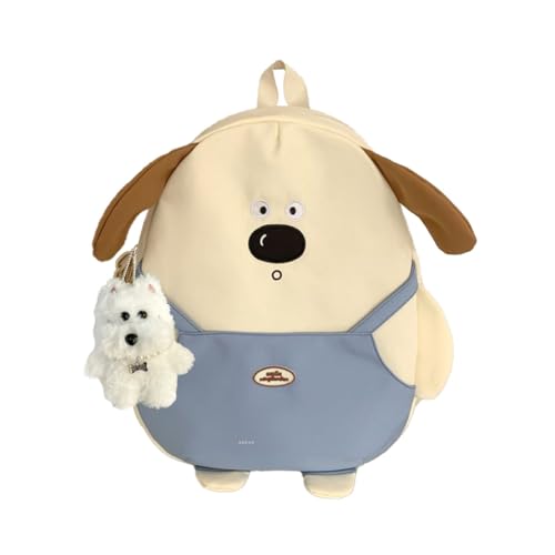 Kawaii Puppy Backpack with Cartoon Charm for Women Cute Large Capacity Ainmal Dog Bag for Travel Outdoor (White,Medium)