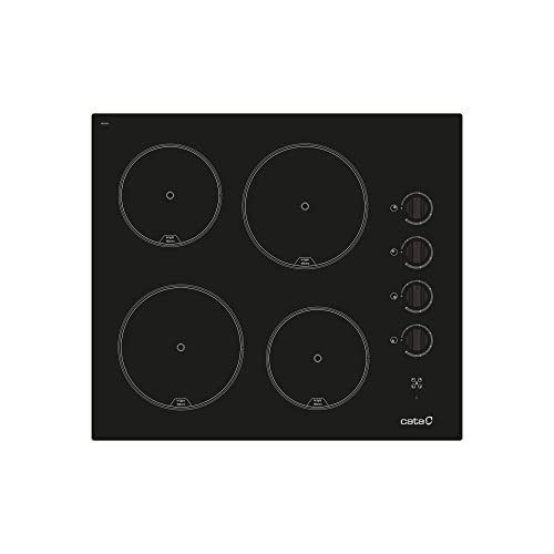 Cata Placa Vitrocerámica 604 HVI 4 Zonas de Cocción High Light Controles Mecánicos Ancho de 59 cm 9 Niveles de Potencia Regulables Potencia Total 6kW Color Negro