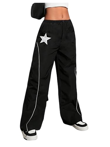 Girl's Baggy Sweatpants Star Graphic High Waist Wide Leg Pants Athletic Long Track Pants