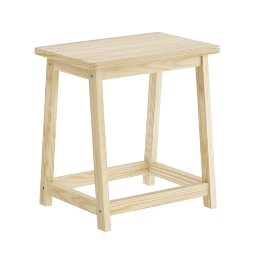 PULIJIAJU Wood end Table, Small Bench Seat, Wood Bathroom Vanity Bench, Plant Stand, Shoe Changing Handmade Stool for Kids or Adults (Natural-Large)