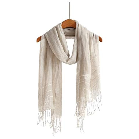 Jeelow Cotton Or Linen Scarf Lightweight Light Shawl Wrap For Men & Women - beige - Large Cover