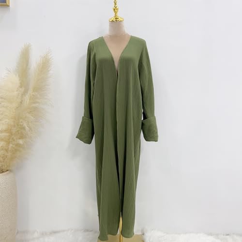 Open Abayas Kimono Muslim Women Cardigan Maxi Dress and pants Set Islamic Clothing Dubai Saudi Robe4