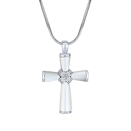 Collier religieux en nacre de perle blanche pendentif croix