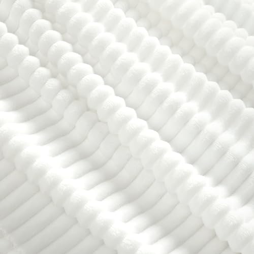 Lush Decor Super Cozy Soft Fluffy Ribbed Faux Fur Oversized Kids College Dorm Bedspread/Blanket, Twin XL, White - Warm Fuzzy Blanket for Bed