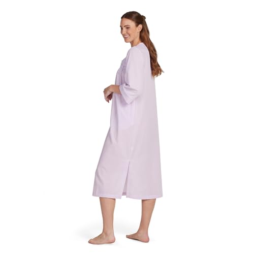 Image of Miss Elaine Long Seersucker Women's Robe, Pockets and Zipper with Front Embroidered Trim, Sleepwear & Loungewear